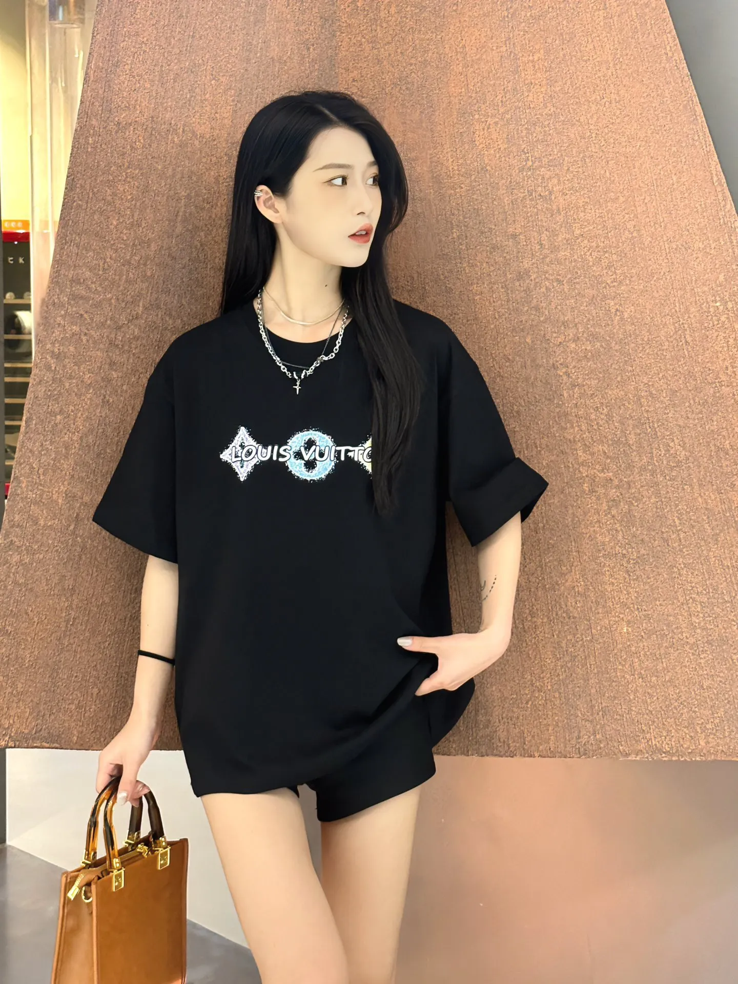 Louis Vuitton/Louis Vuitton 24ss hand-painted three-flower printed short sleeves